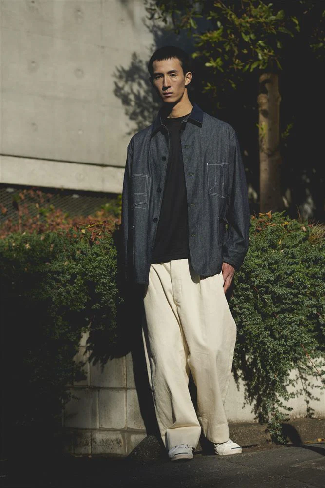 INTĒRIM・ GOAT LEATHER COLLAR SILK NOIL DENIM 1st HERCULES COVERALL