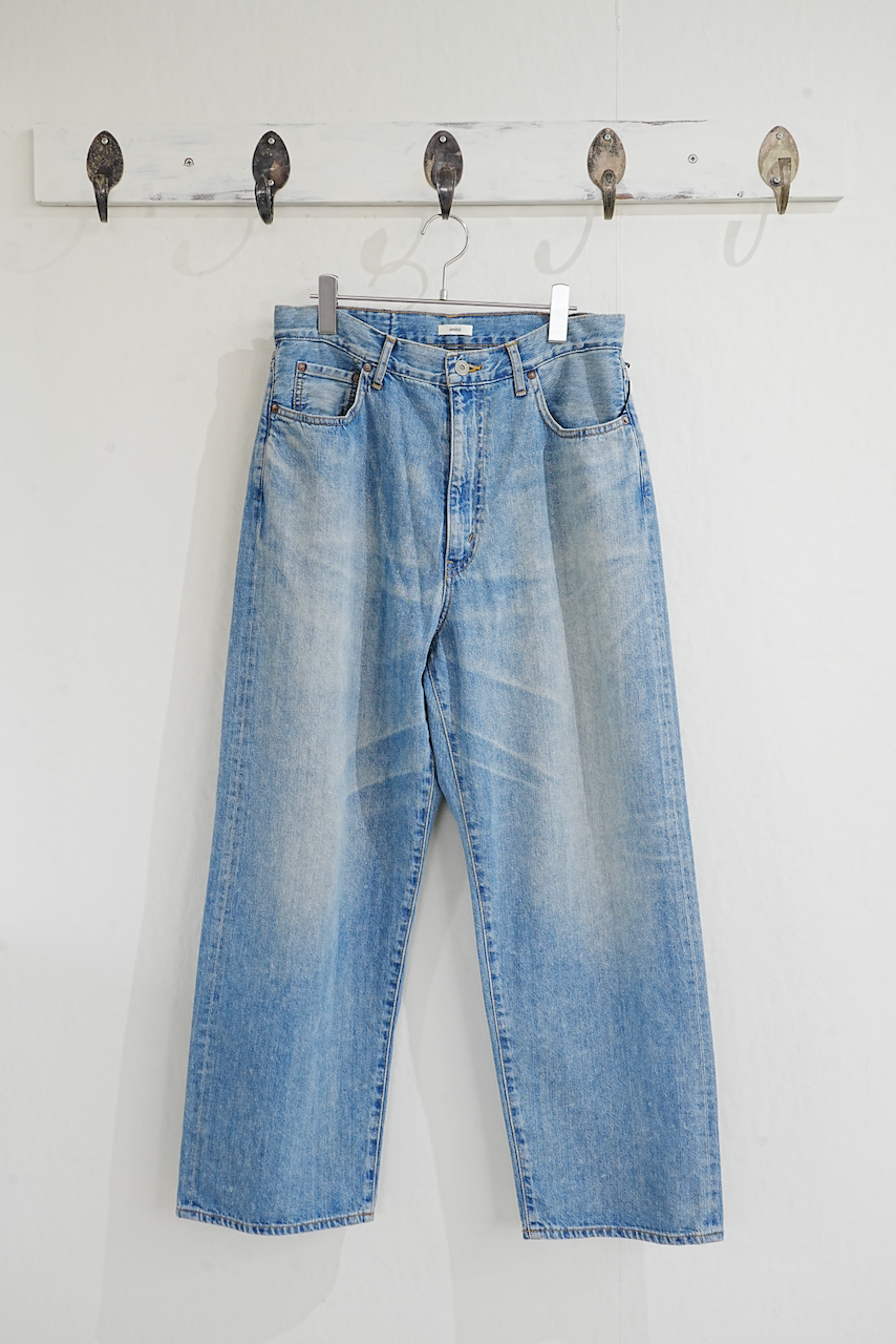 awasa・selvage light oz denim 5 pocket wide pants　(INDIGO FADE)